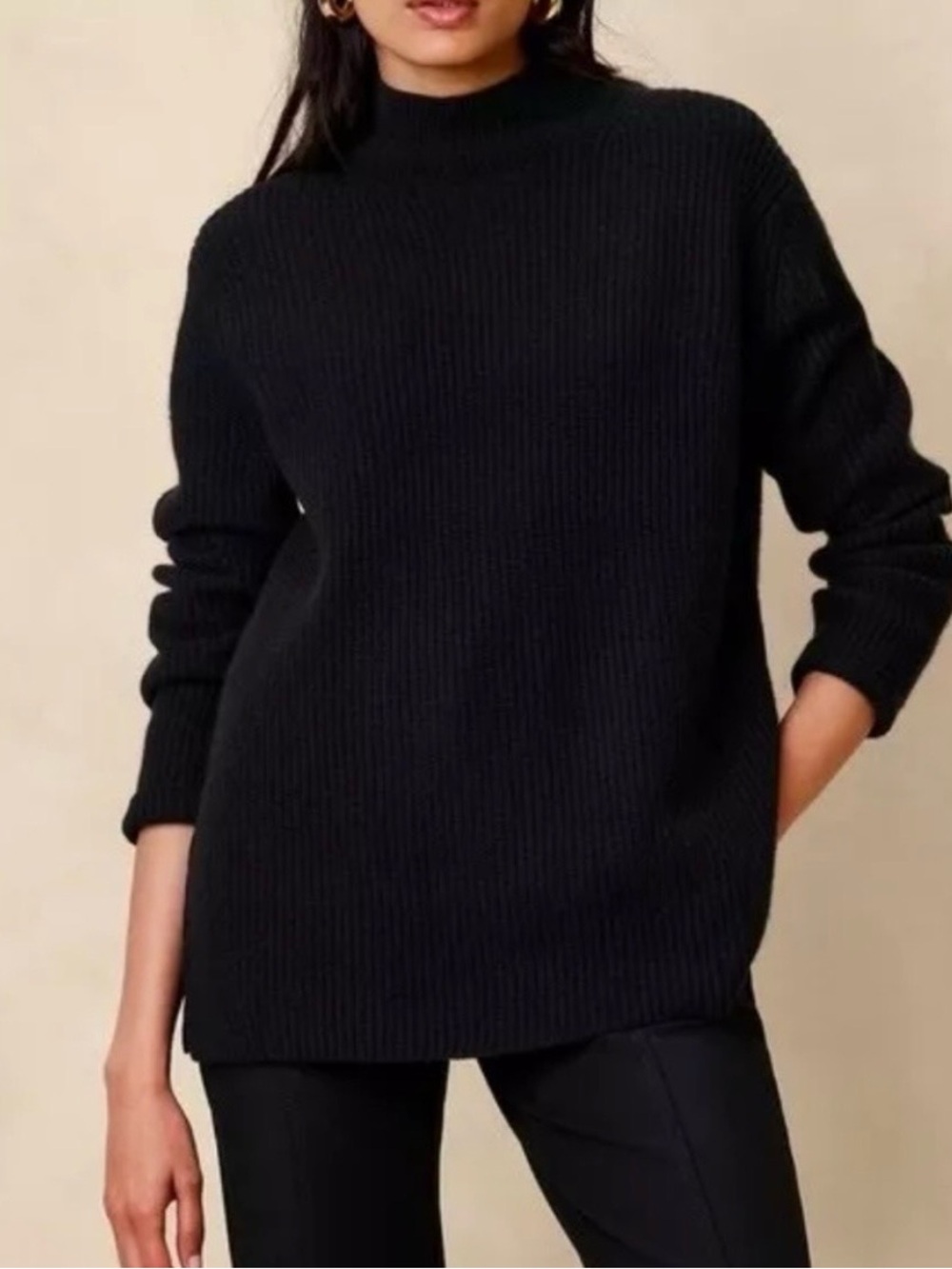 Banana Republic 100% Cashmere Oversized Mock Neck Ribbed Knit Sweater Size XL